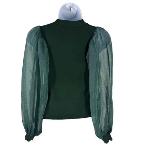 Tuckernuck Betsy Mixed Media Sparkle Blouse Deep Green Knit Top Women’s Size L - Picture 3 of 5